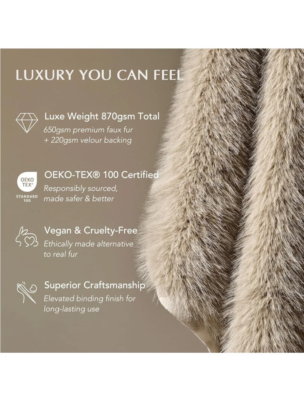 Luxury Faux Fur Throw Blanket - Taupe Plush Comfort